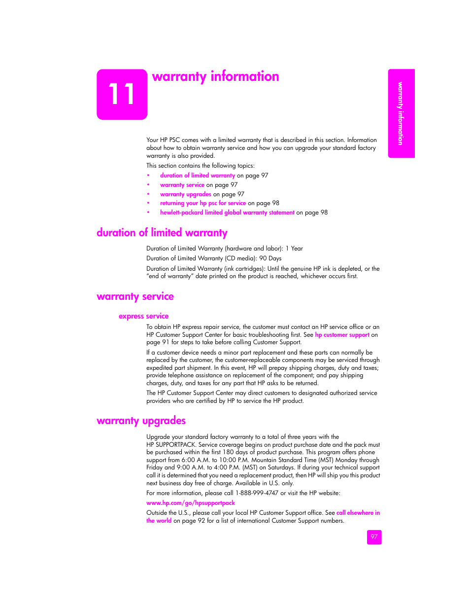 Warranty information, Duration of limited warranty, Warranty service | Warranty upgrades | HP 2400 User Manual | Page 107 / 166