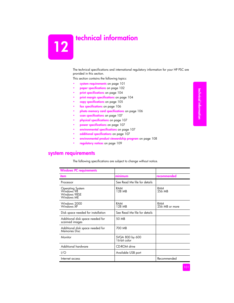 Technical information, System requirements | HP 2400 User Manual | Page 111 / 166