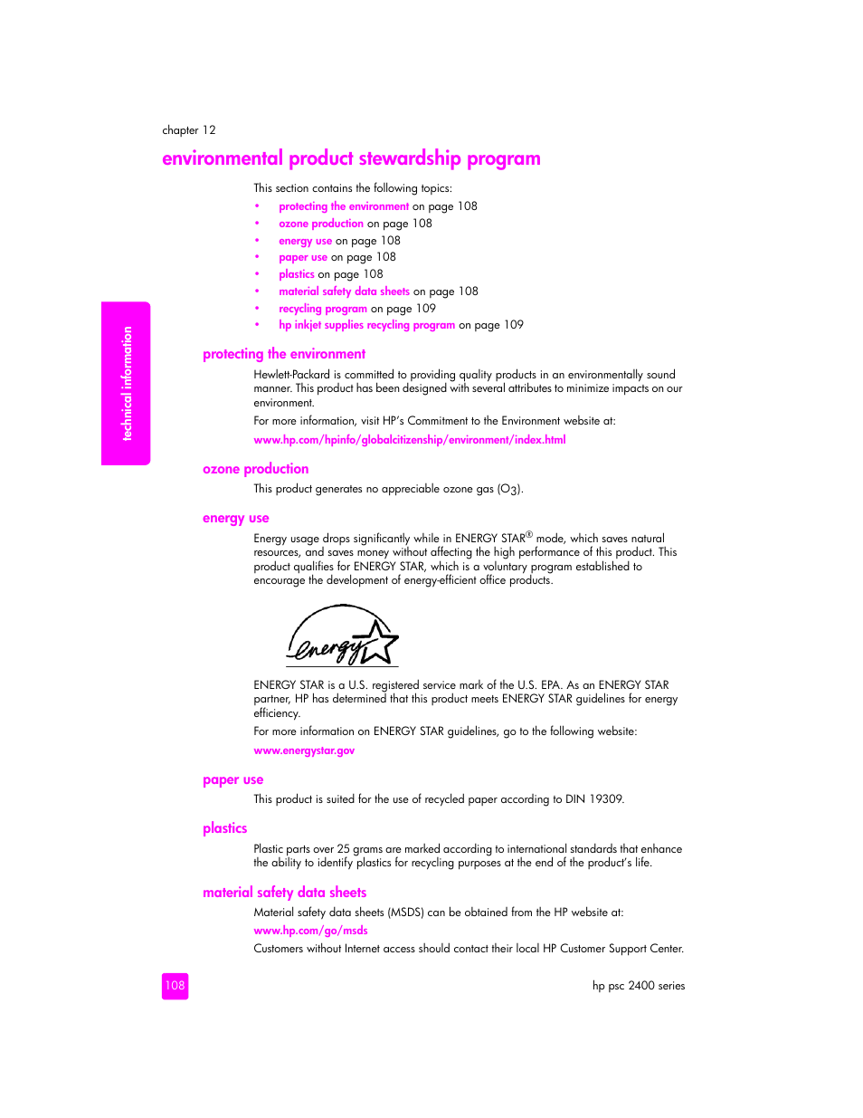 Environmental product stewardship program | HP 2400 User Manual | Page 118 / 166