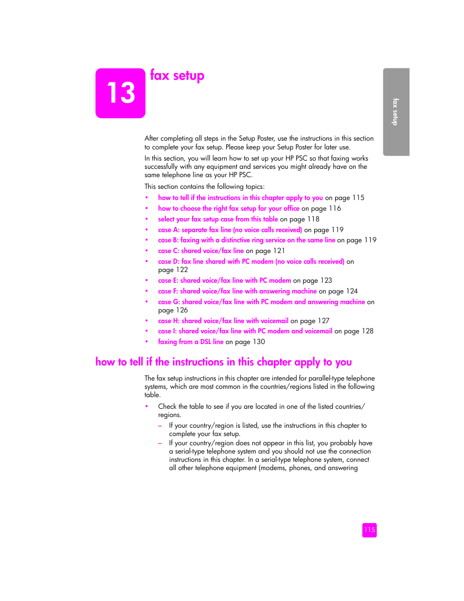 Fax setup | HP 2400 User Manual | Page 125 / 166