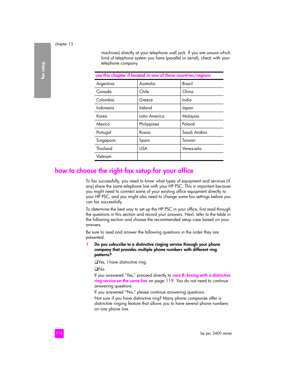 How to choose the right fax setup for your office | HP 2400 User Manual | Page 126 / 166