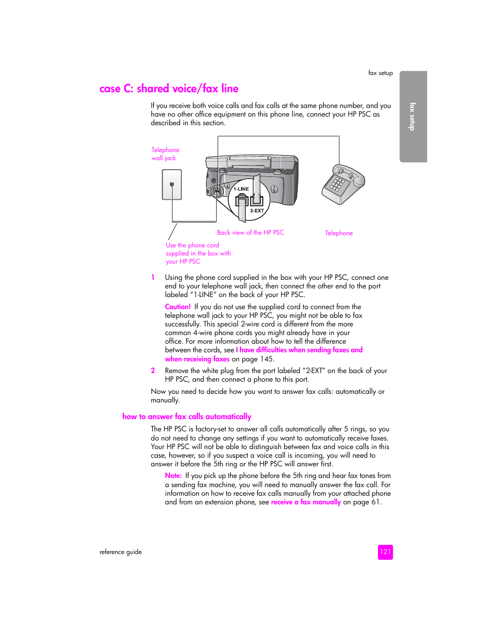 Case c: shared voice/fax line | HP 2400 User Manual | Page 131 / 166