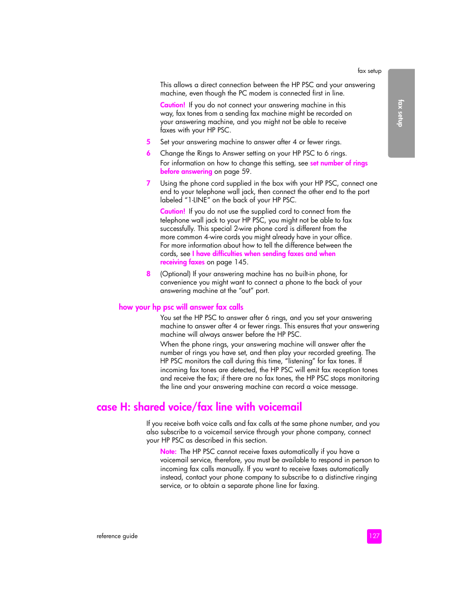 Case h: shared voice/fax line with voicemail | HP 2400 User Manual | Page 137 / 166