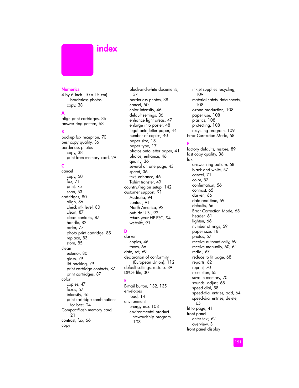 Index | HP 2400 User Manual | Page 161 / 166