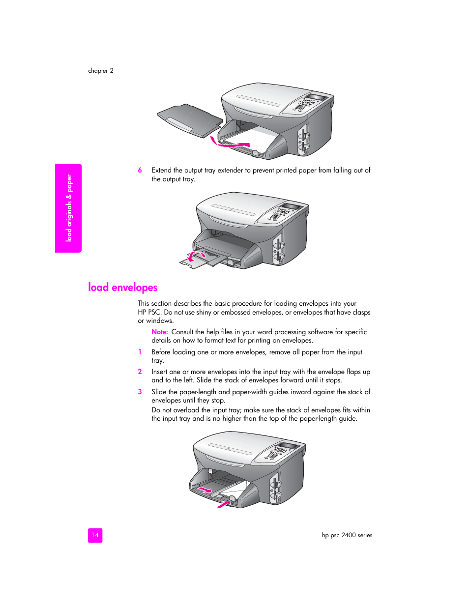 Load envelopes | HP 2400 User Manual | Page 24 / 166