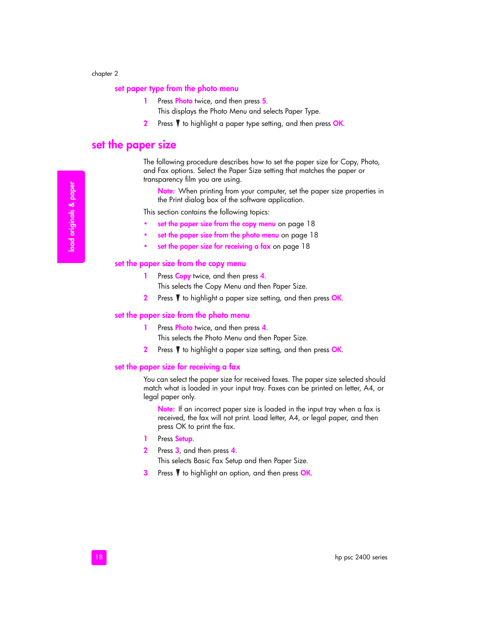 Set the paper size | HP 2400 User Manual | Page 28 / 166