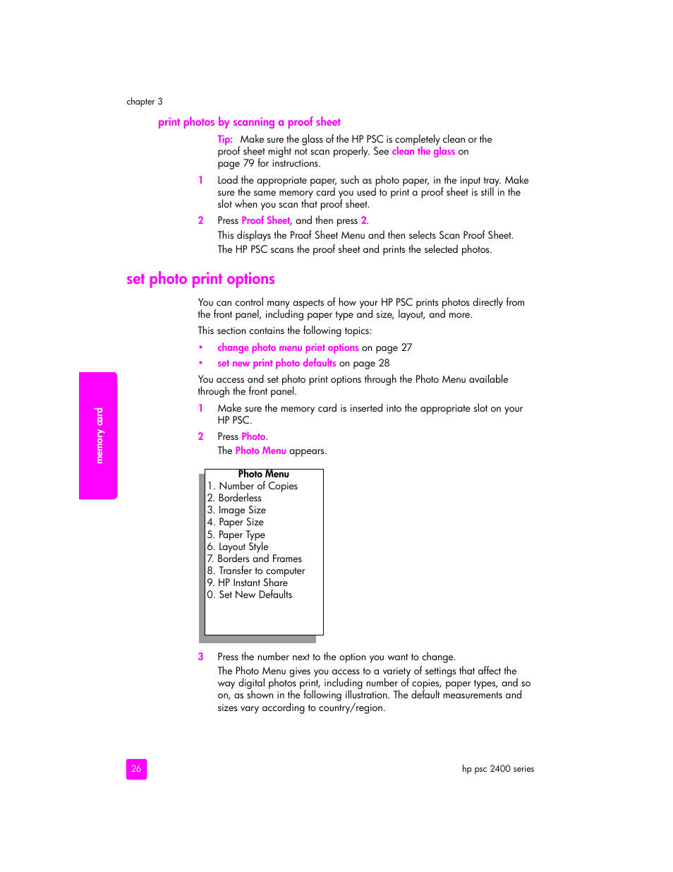 Set photo print options | HP 2400 User Manual | Page 36 / 166