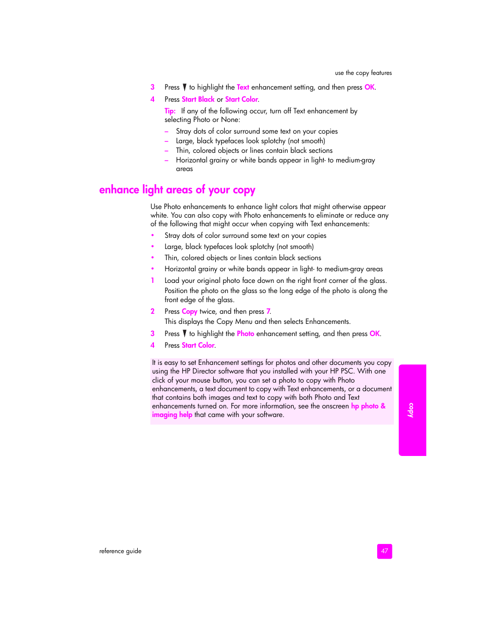 Enhance light areas of your copy | HP 2400 User Manual | Page 57 / 166