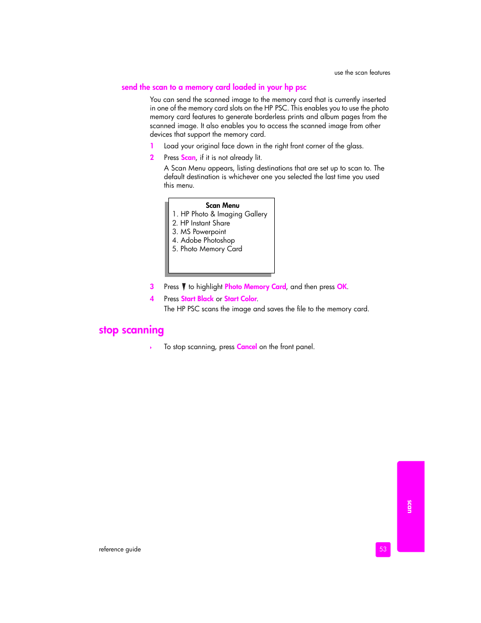 Stop scanning | HP 2400 User Manual | Page 63 / 166