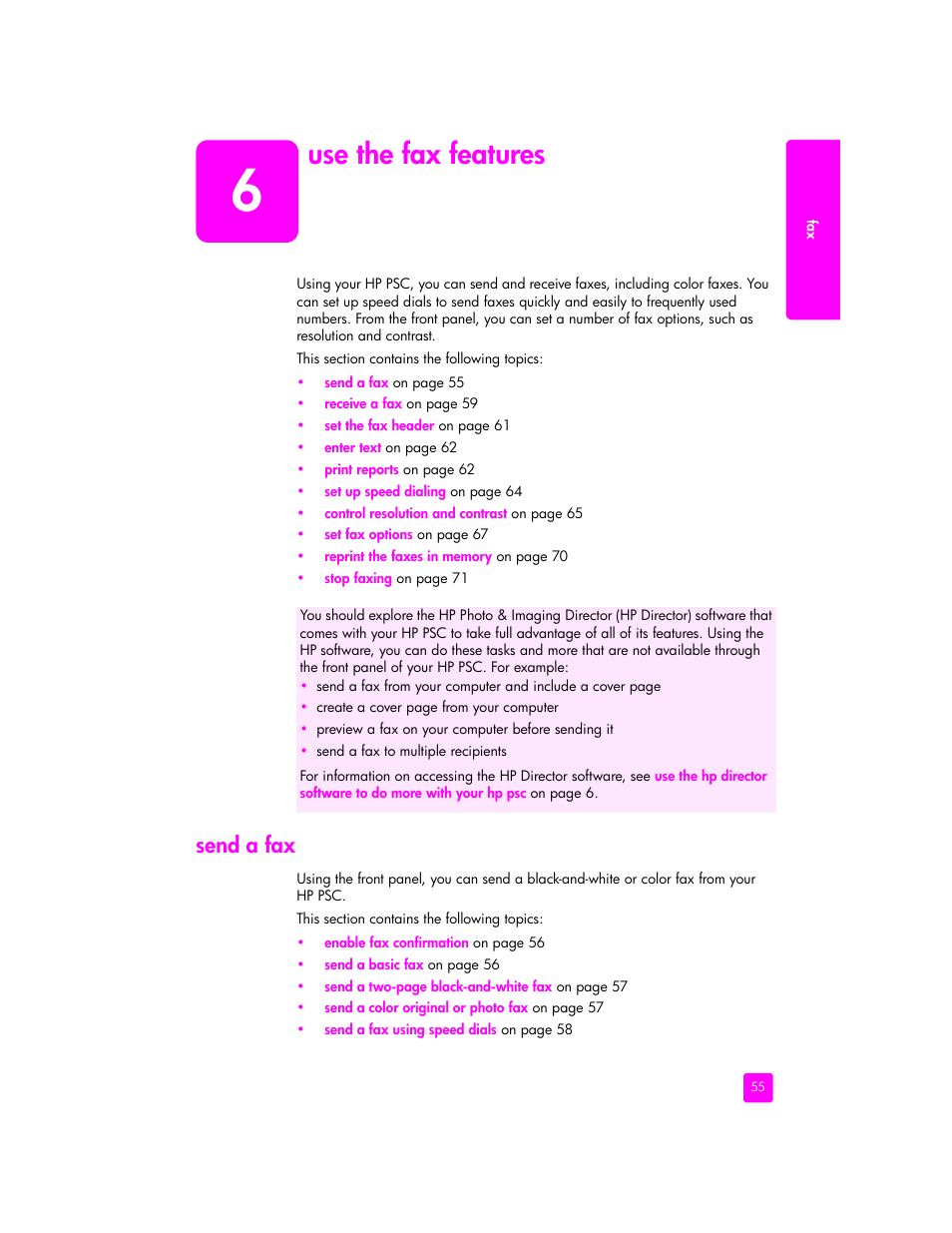 Use the fax features, Send a fax | HP 2400 User Manual | Page 65 / 166