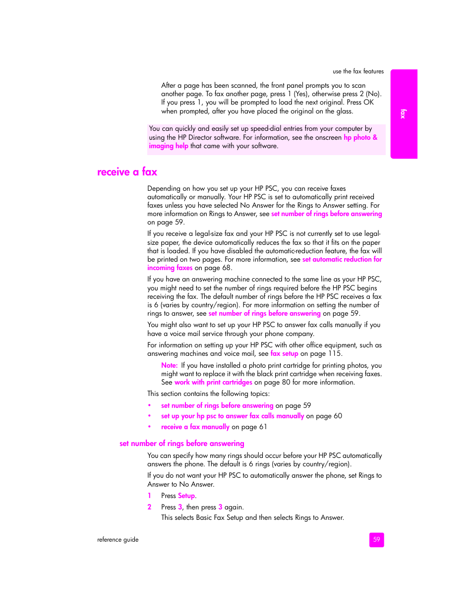 Receive a fax | HP 2400 User Manual | Page 69 / 166