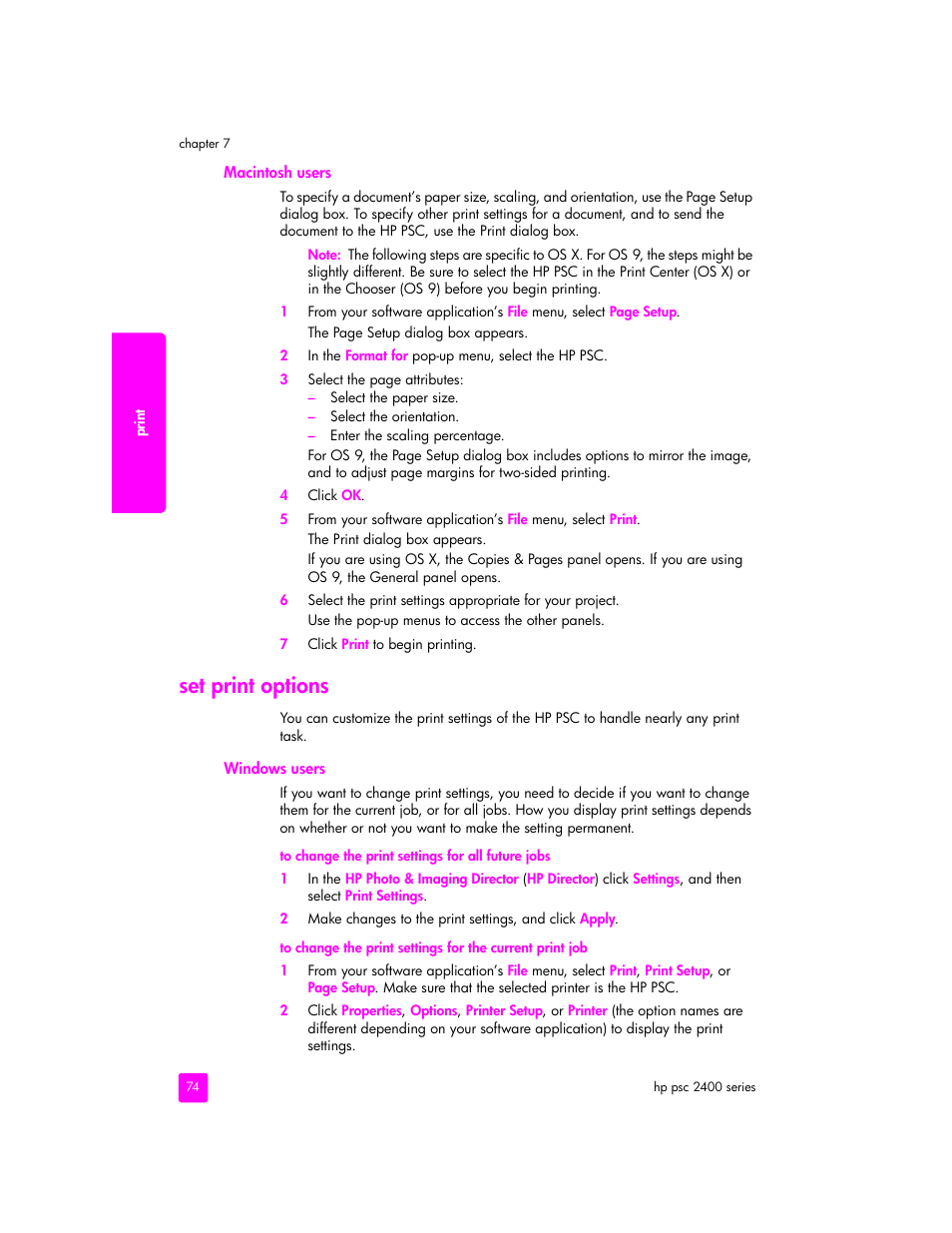 Set print options | HP 2400 User Manual | Page 84 / 166