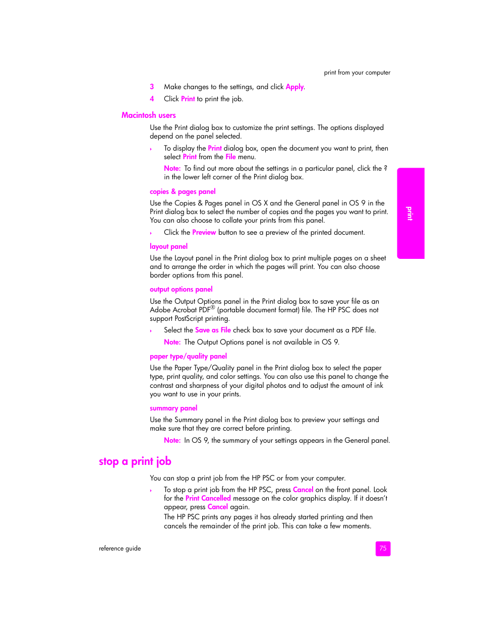 Stop a print job | HP 2400 User Manual | Page 85 / 166