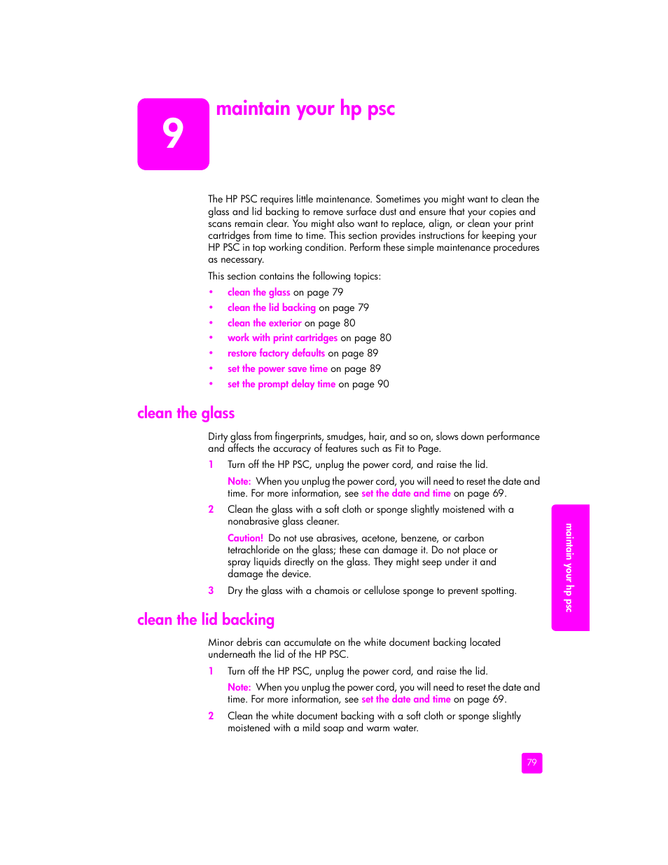 Maintain your hp psc, Clean the glass, Clean the lid backing | HP 2400 User Manual | Page 89 / 166
