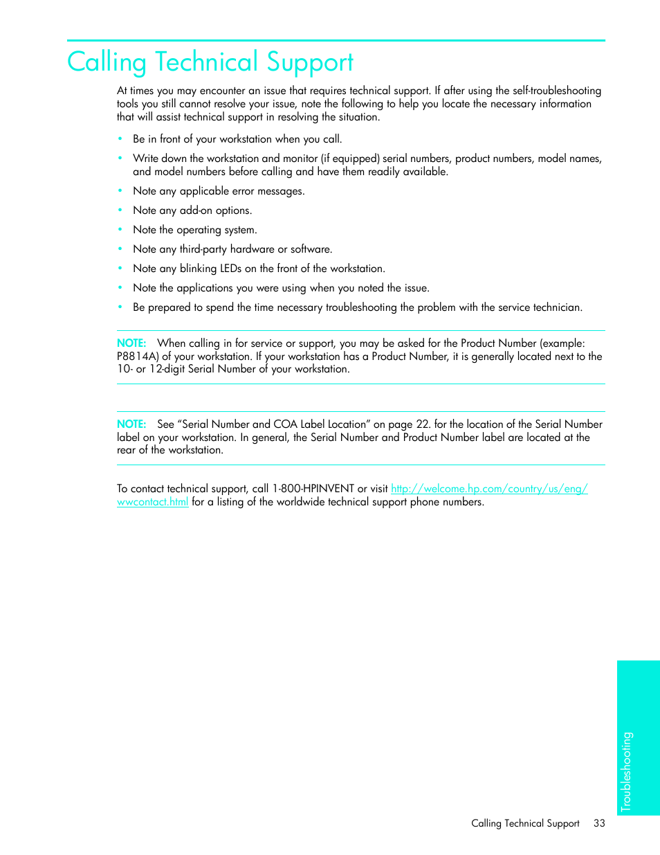Calling technical support, E “calling technical | HP xw4200 User Manual | Page 41 / 46