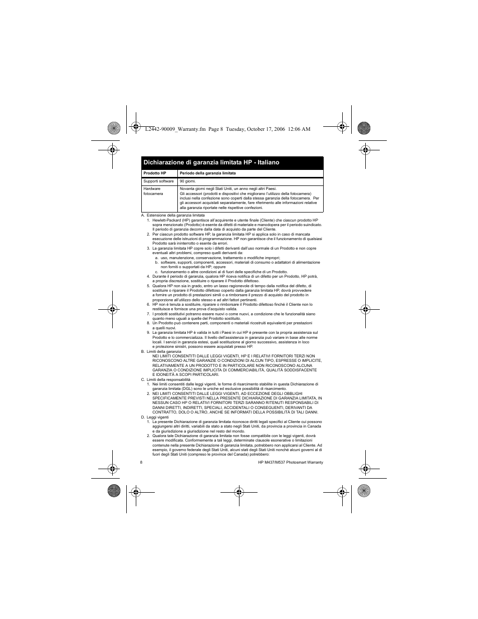 Dichiarazione di garanzia limitata hp - italiano | HP M437 User Manual | Page 10 / 28