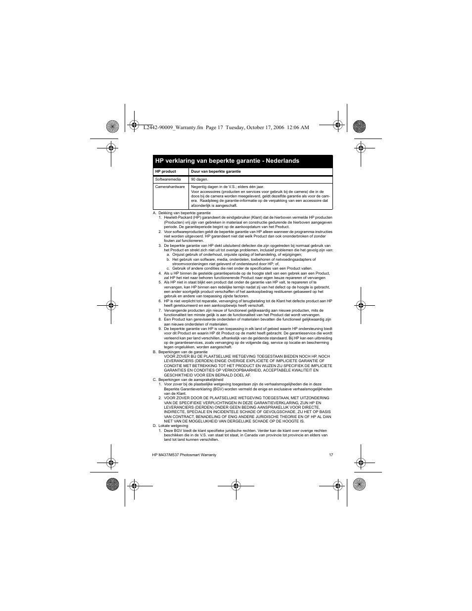 Hp verklaring van beperkte garantie - nederlands | HP M437 User Manual | Page 19 / 28