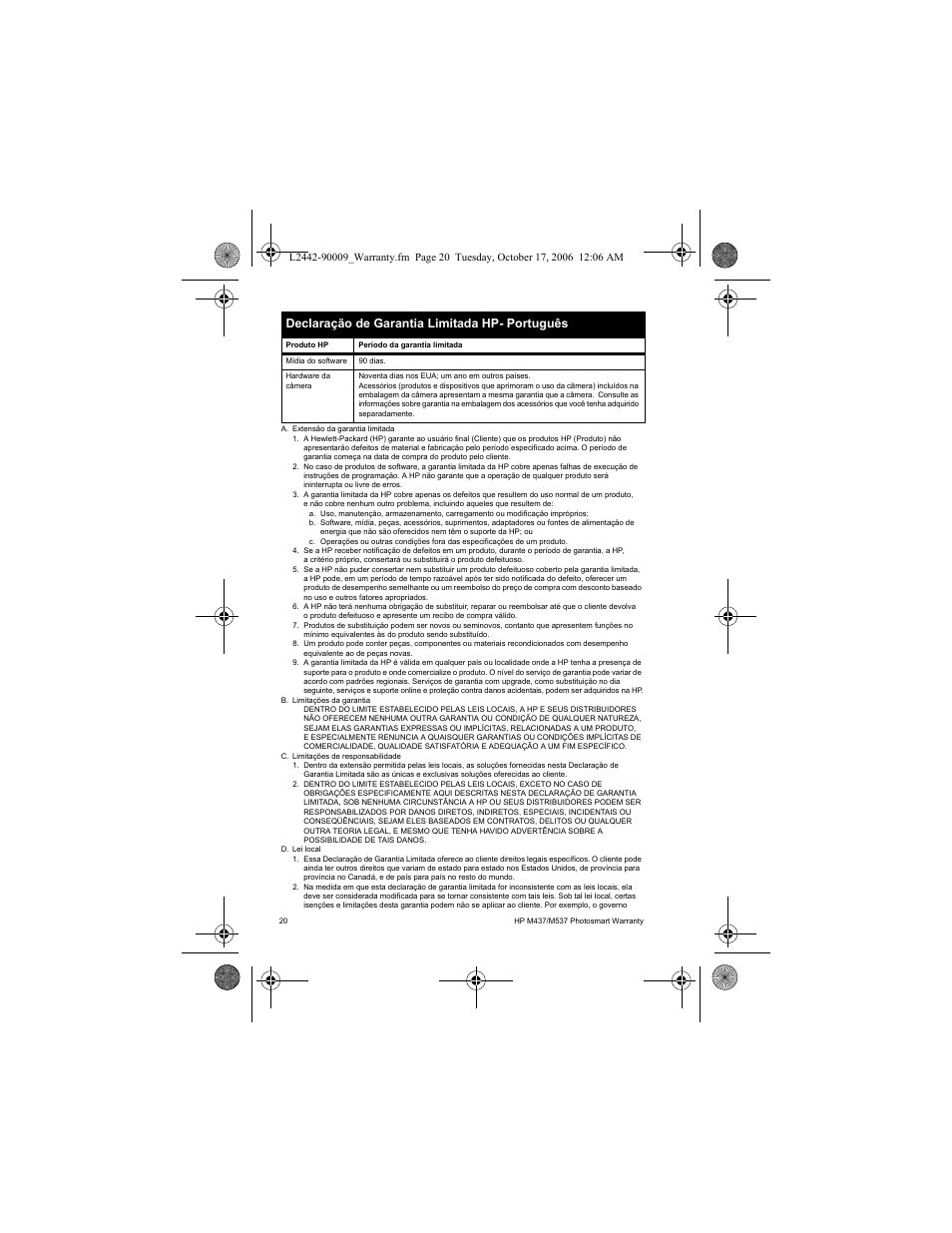 Declaração de garantia limitada hp- português | HP M437 User Manual | Page 22 / 28