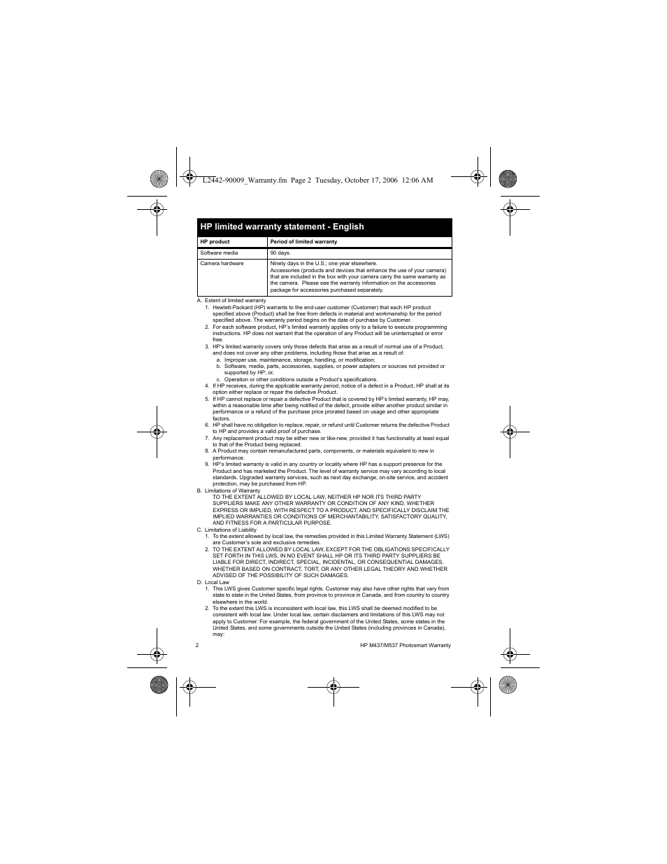 Hp limited warranty statement - english | HP M437 User Manual | Page 4 / 28