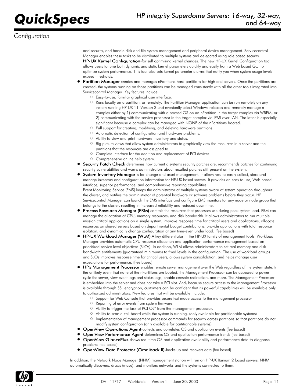 Quickspecs, Hp integrity superdome servers: 16-way, 32-way, And 64-way | And 64-way configuration | HP Integrity Superdome Server User Manual | Page 14 / 39