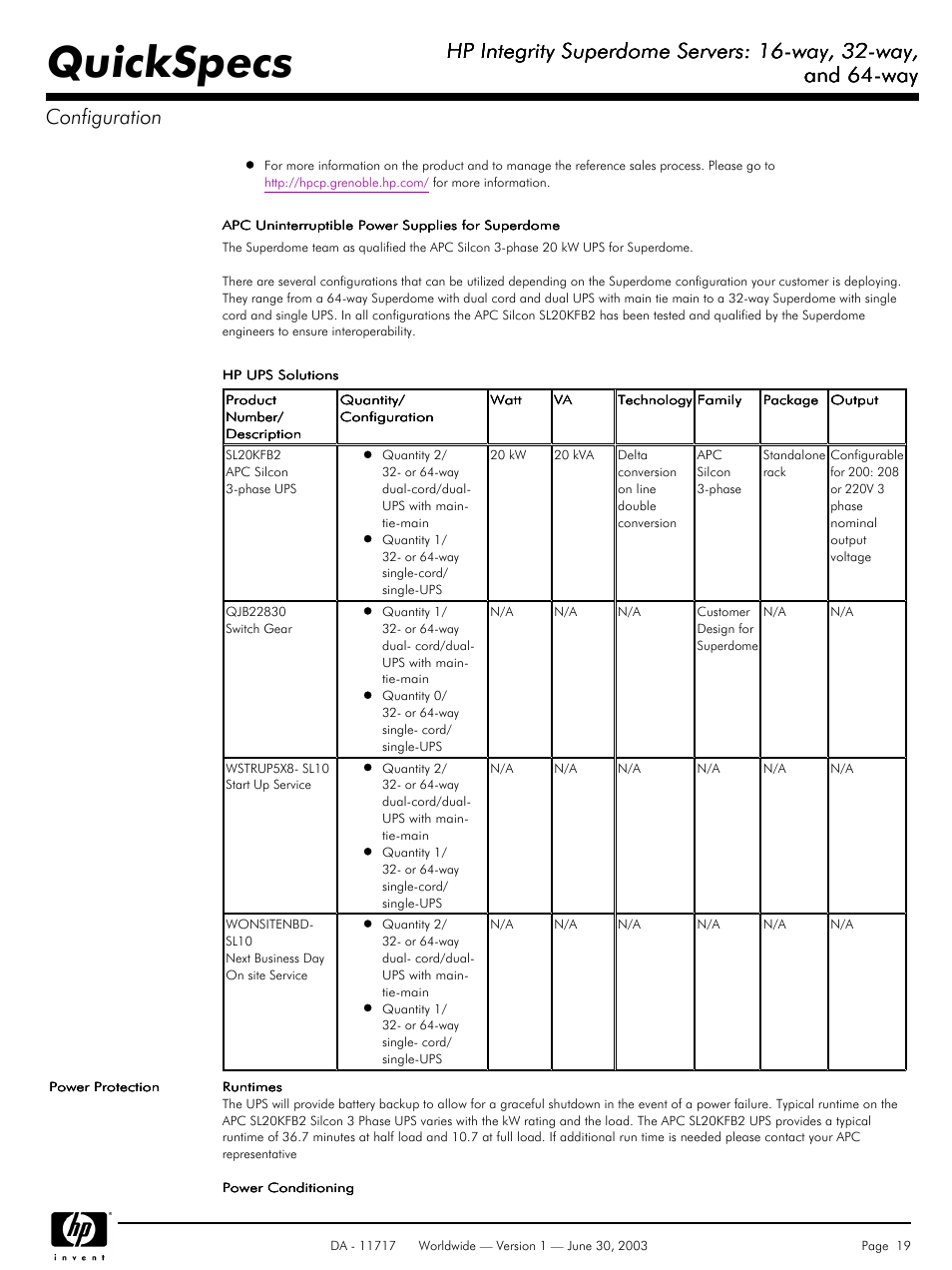 Quickspecs, Hp integrity superdome servers: 16-way, 32-way, And 64-way | And 64-way configuration | HP Integrity Superdome Server User Manual | Page 19 / 39