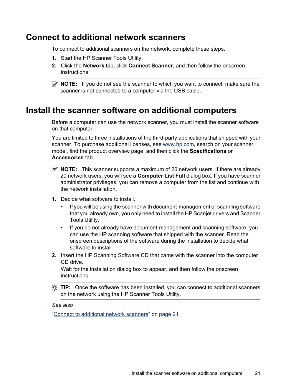 Connect to additional network scanners | HP N6350 User Manual | Page 23 / 60