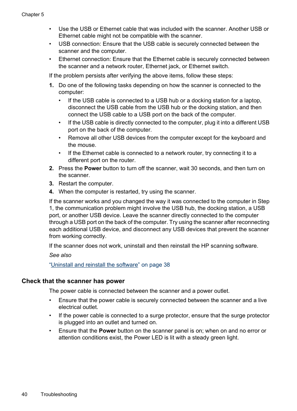 Check that the scanner has power | HP N6350 User Manual | Page 42 / 60