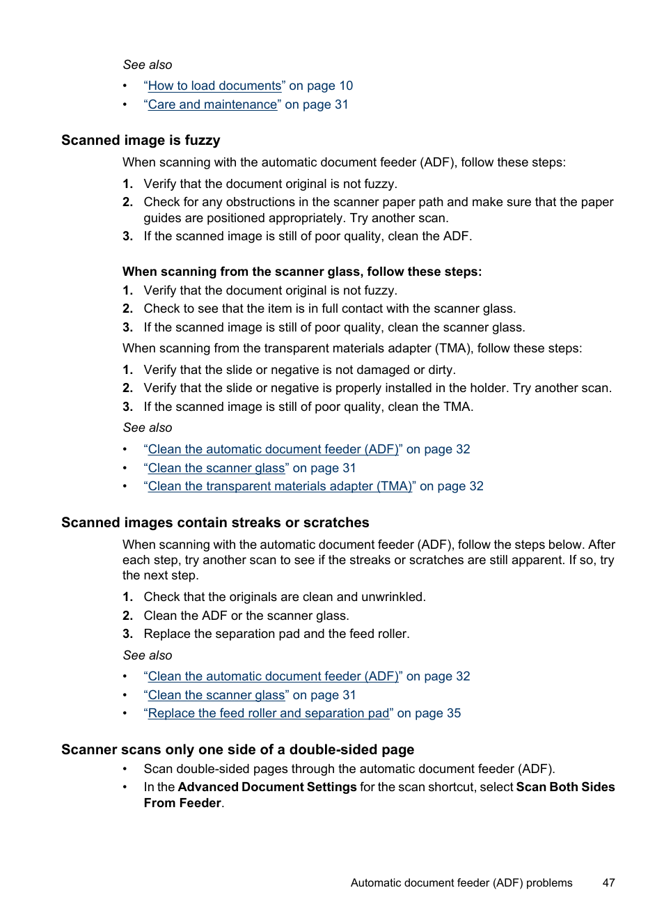 Scanned image is fuzzy, Scanned images contain streaks or scratches | HP N6350 User Manual | Page 49 / 60