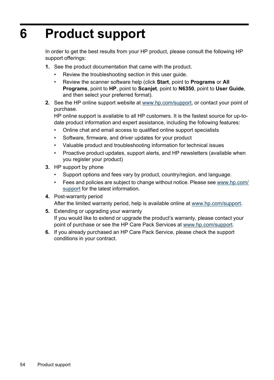 Product support, 6 product support, 6product support | HP N6350 User Manual | Page 56 / 60