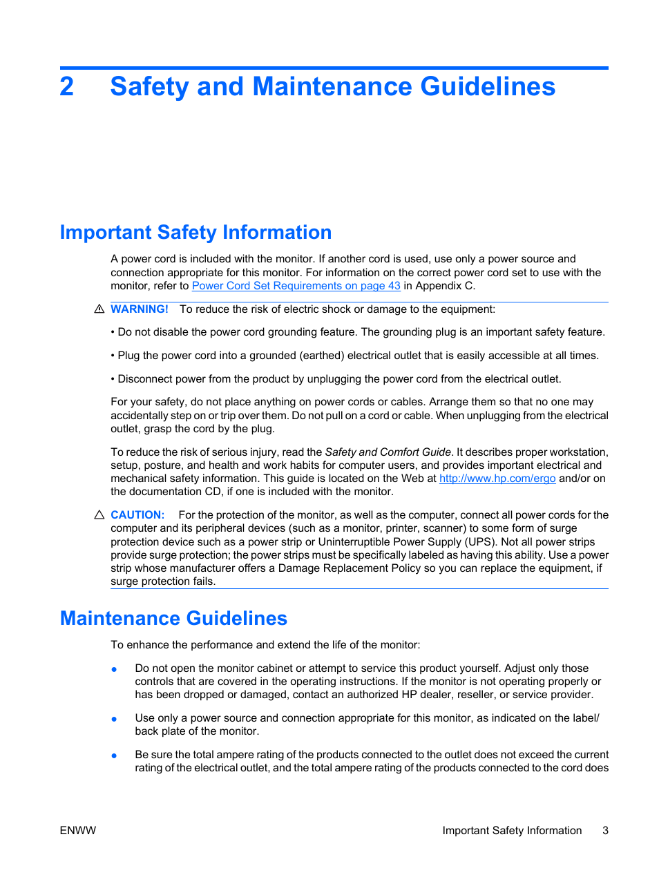 Safety and maintenance guidelines, Important safety information, Maintenance guidelines | 2 safety and maintenance guidelines, 2safety and maintenance guidelines | HP LE1911I User Manual | Page 11 / 55