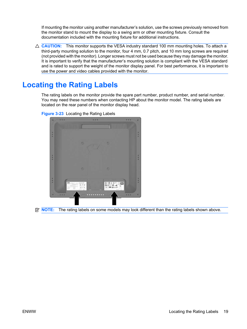 Locating the rating labels | HP LE1911I User Manual | Page 27 / 55