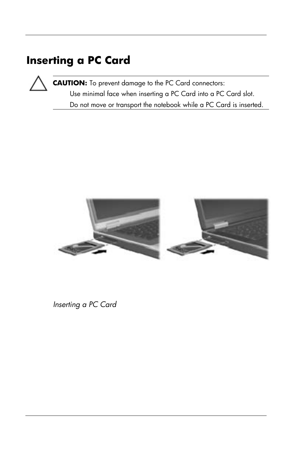 Inserting a pc card | HP Notebook User Manual | Page 113 / 158