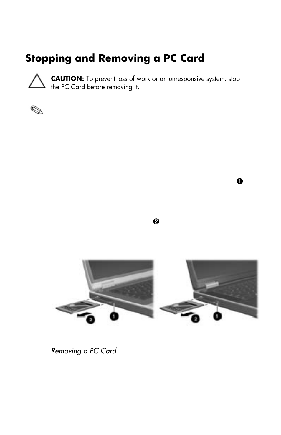 Stopping and removing a pc card | HP Notebook User Manual | Page 114 / 158