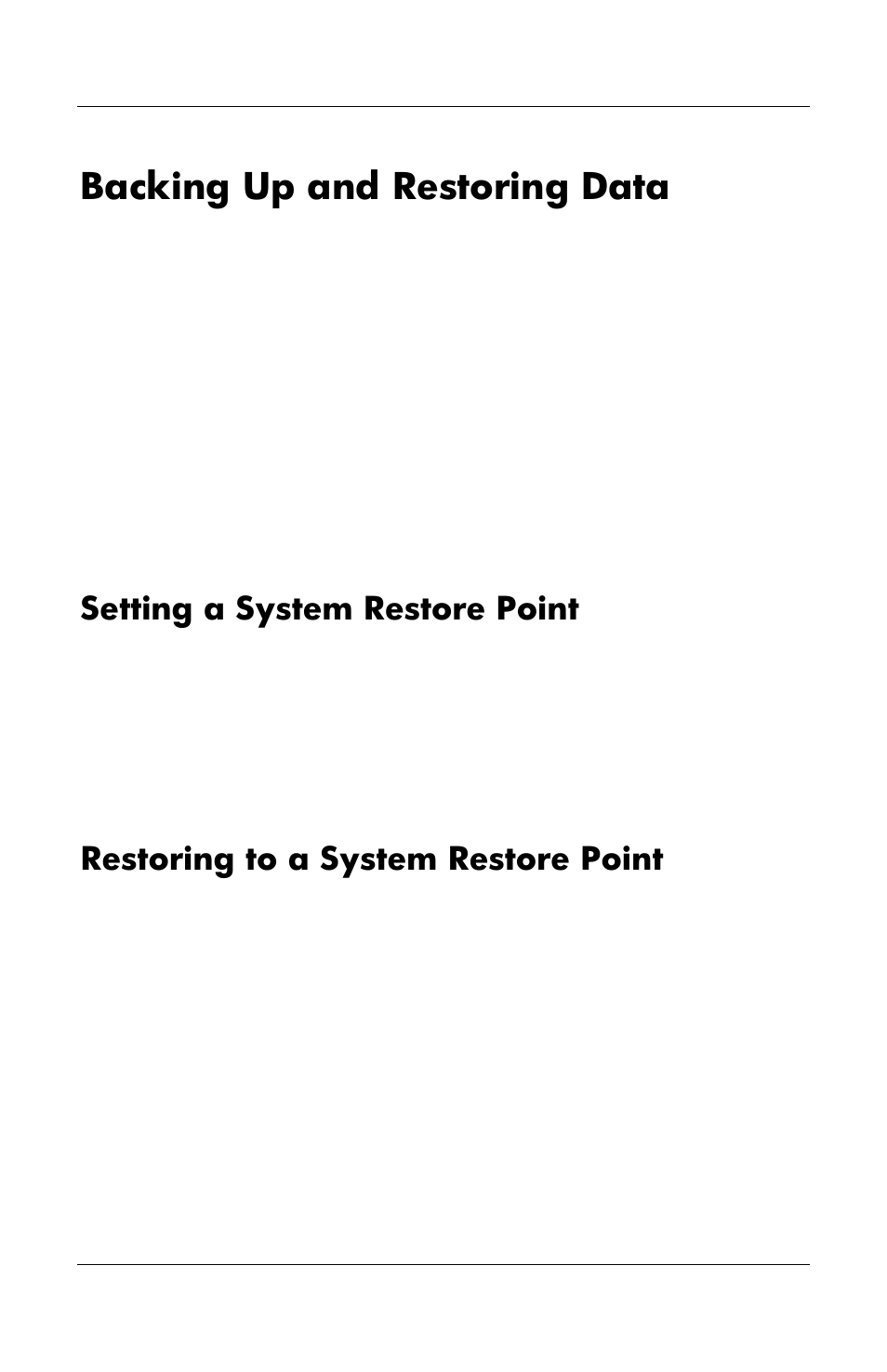 Backing up and restoring data, Setting a system restore point, Restoring to a system restore point | HP Notebook User Manual | Page 132 / 158