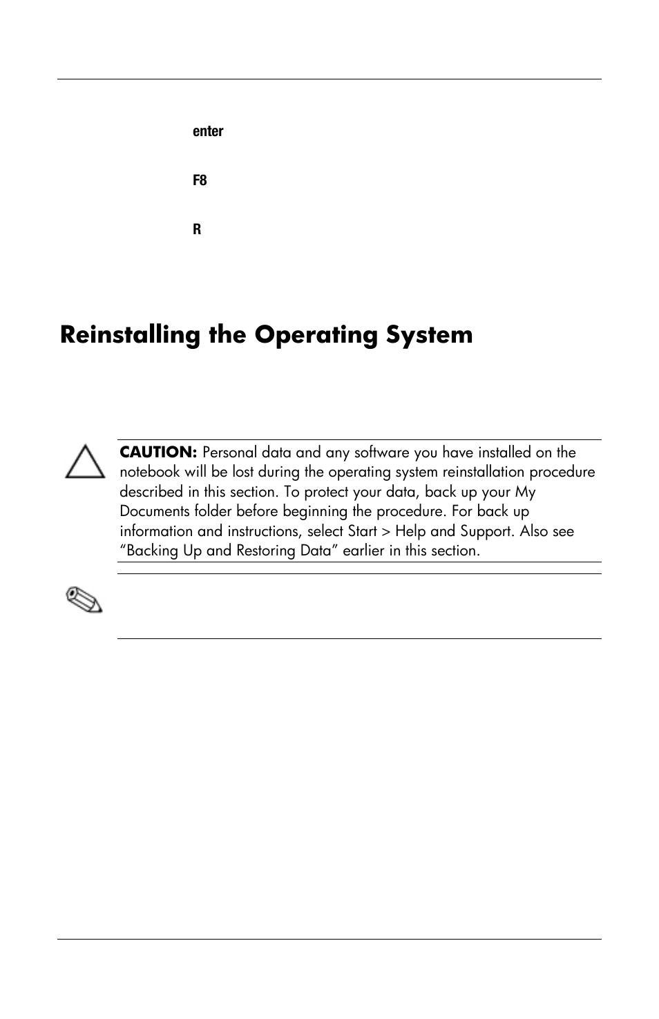 Reinstalling the operating system | HP Notebook User Manual | Page 134 / 158