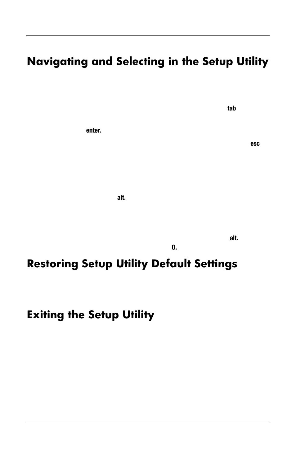 Navigating and selecting in the setup utility, Restoring setup utility default settings, Exiting the setup utility | HP Notebook User Manual | Page 137 / 158