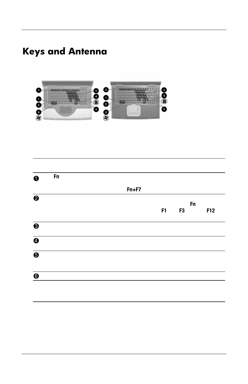 Keys and antenna, Top: keys and antenna | HP Notebook User Manual | Page 24 / 158