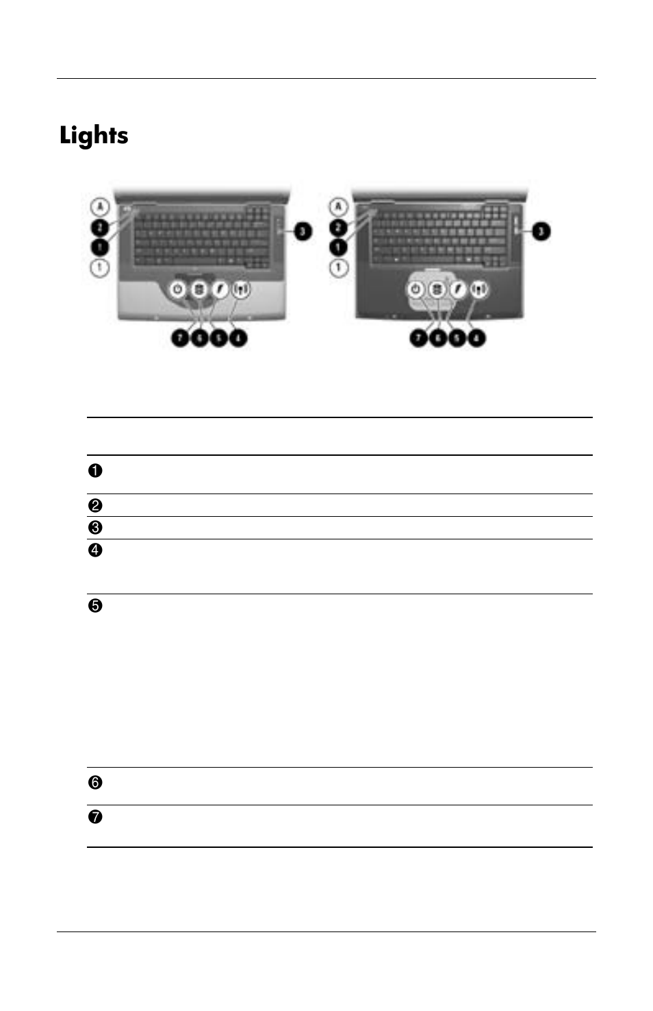 Lights, Top: lights 1 | HP Notebook User Manual | Page 26 / 158