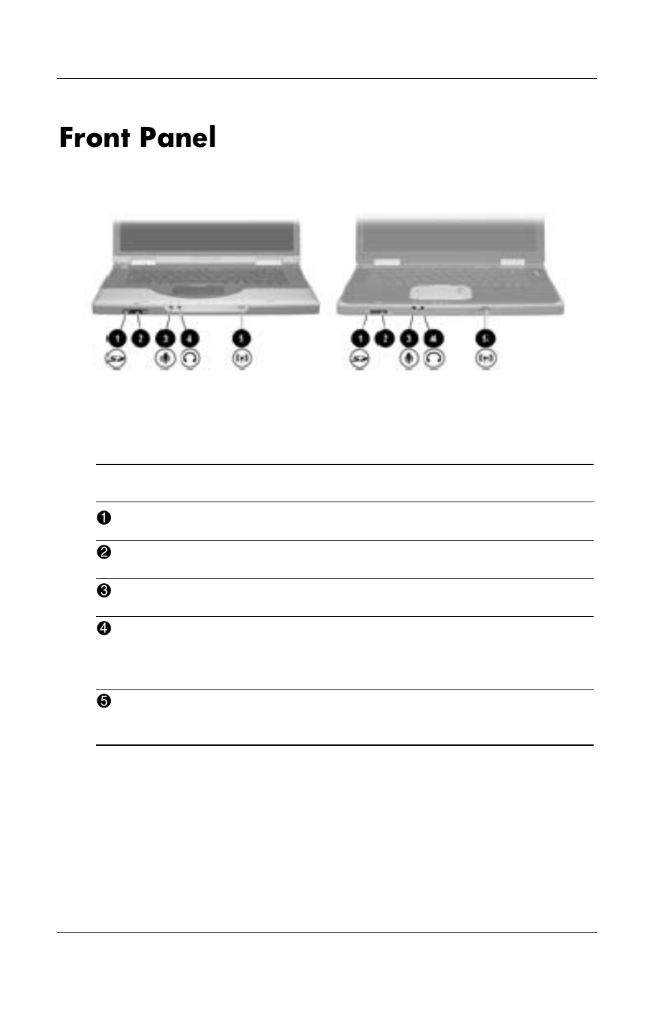 Front panel | HP Notebook User Manual | Page 28 / 158