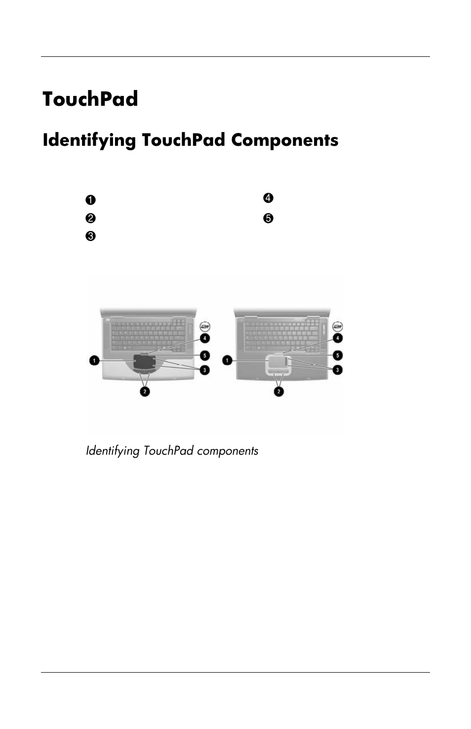 Touchpad, Identifying touchpad components, The touchpad includes the following components | HP Notebook User Manual | Page 41 / 158