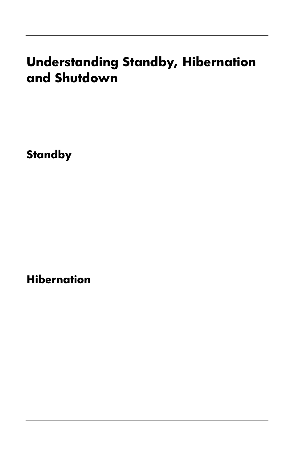 Understanding standby, hibernation and shutdown, Standby, Hibernation | HP Notebook User Manual | Page 51 / 158