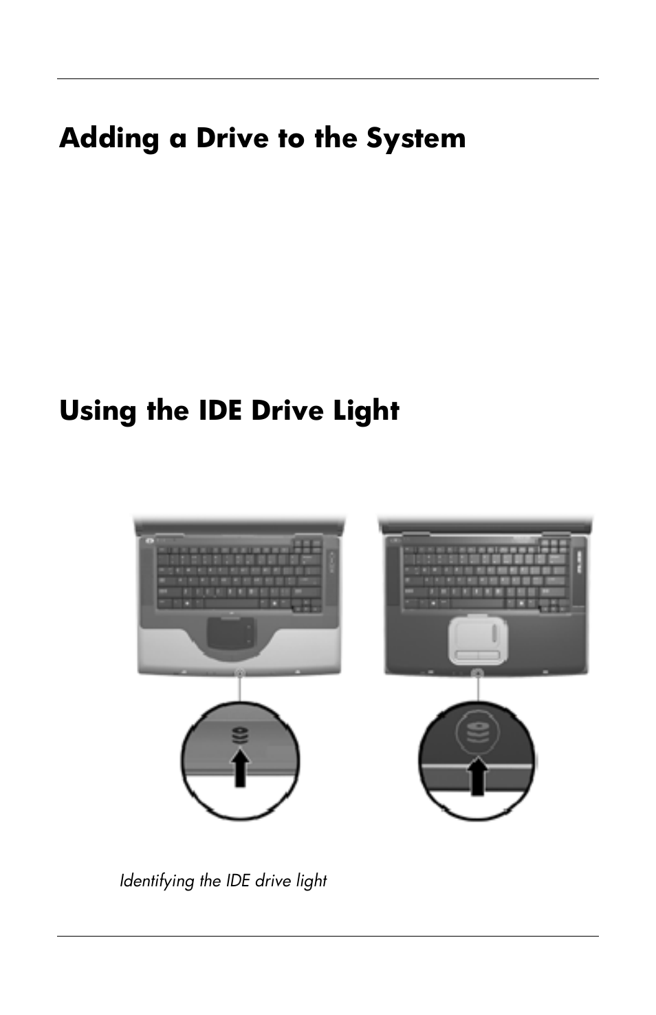 Adding a drive to the system, Using the ide drive light | HP Notebook User Manual | Page 72 / 158