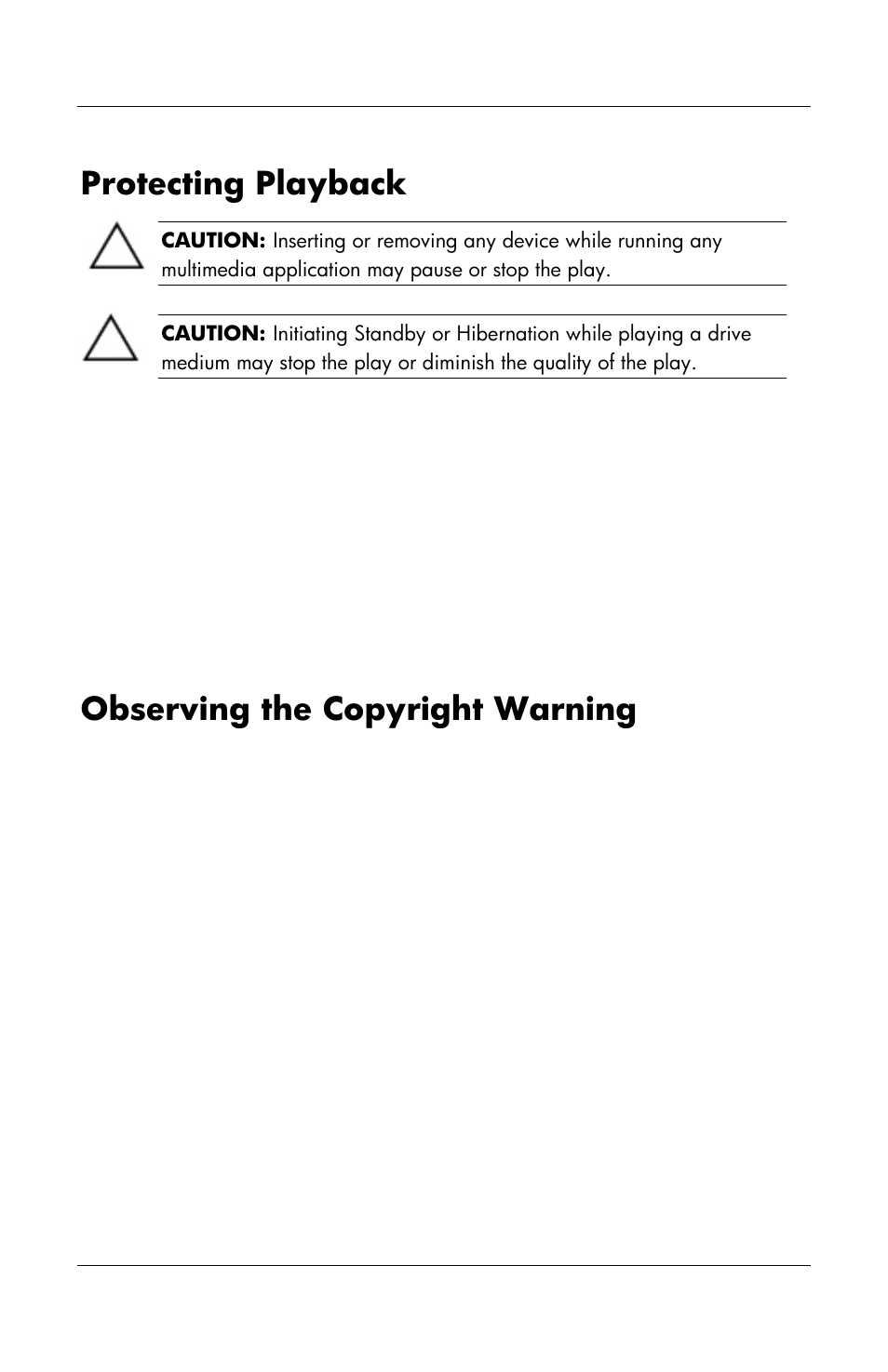 Protecting playback, Observing the copyright warning | HP Notebook User Manual | Page 77 / 158
