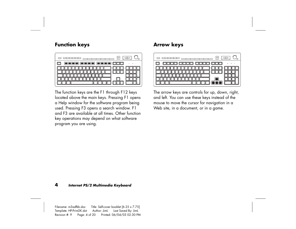 Function keys, Arrow keys | HP PS/2 User Manual | Page 8 / 20