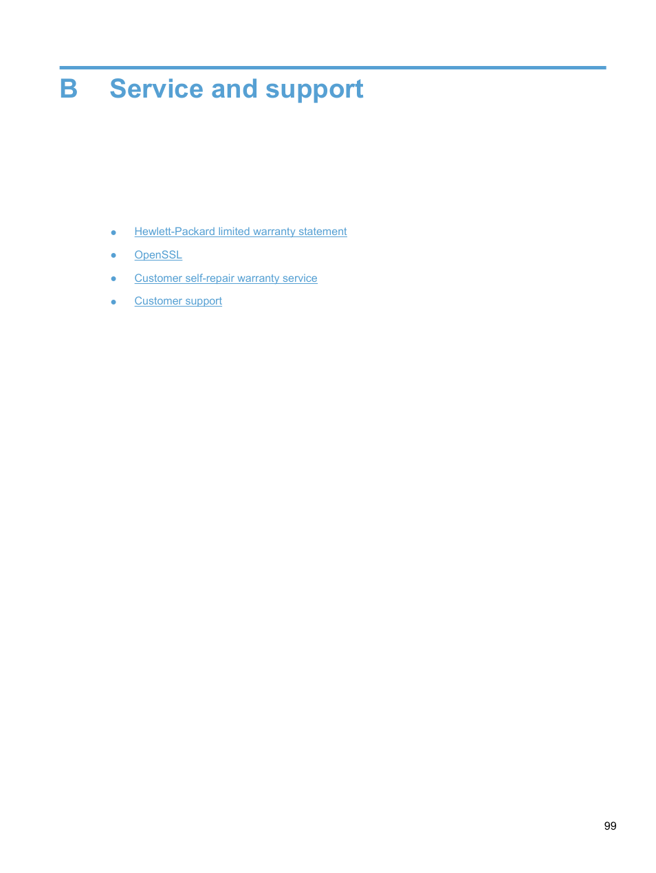 Service and support, Appendix b service and support, Bservice and support | HP 7000N User Manual | Page 107 / 124