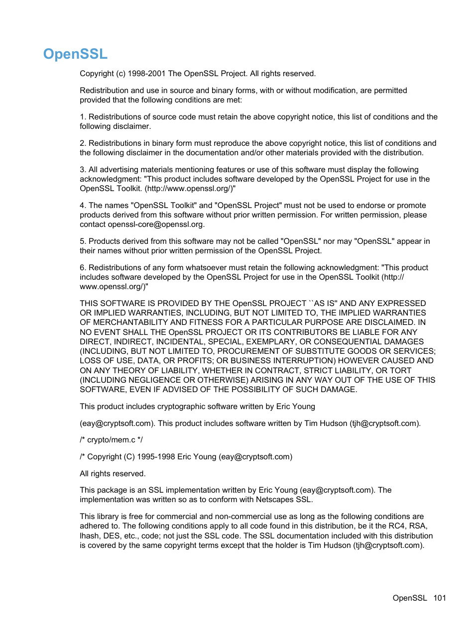 Openssl | HP 7000N User Manual | Page 109 / 124
