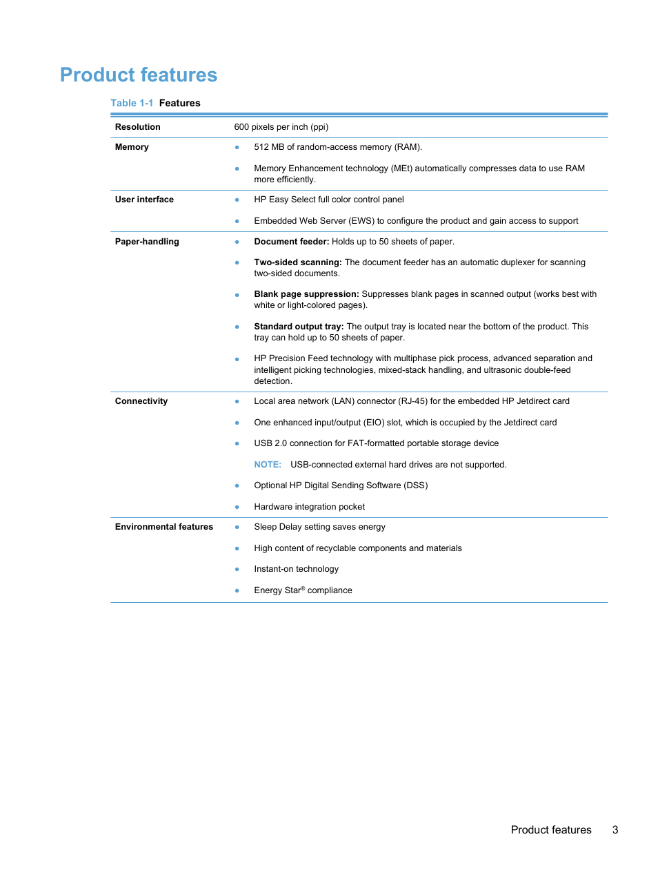 Product features, Product features 3 | HP 7000N User Manual | Page 11 / 124