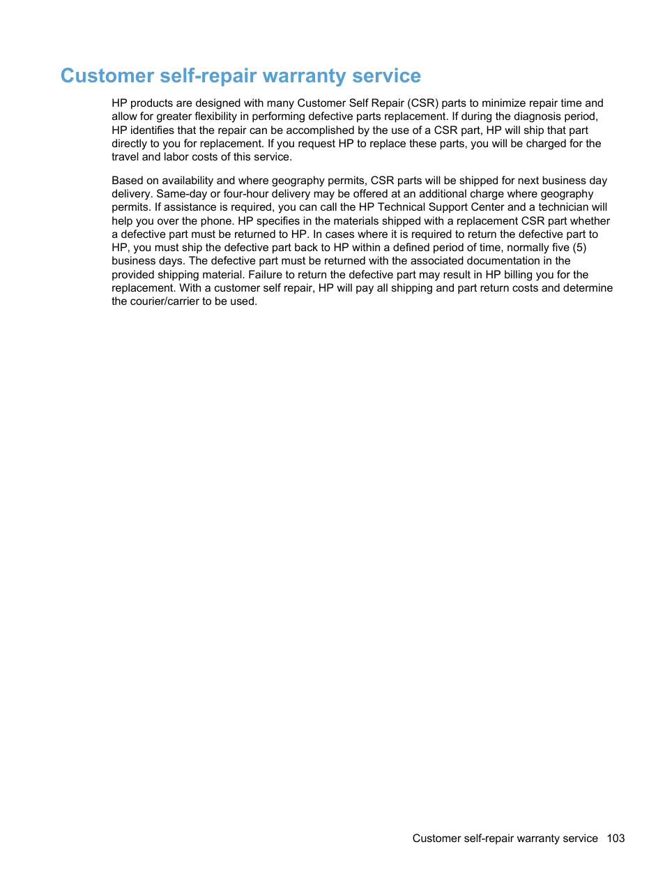 Customer self-repair warranty service | HP 7000N User Manual | Page 111 / 124