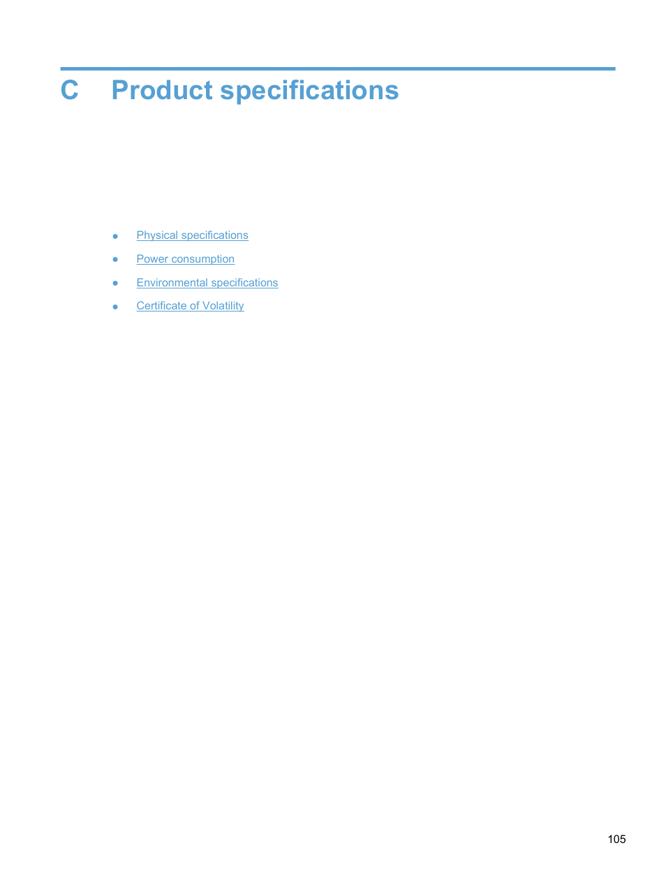 Product specifications, Appendix c product specifications, Cproduct specifications | HP 7000N User Manual | Page 113 / 124