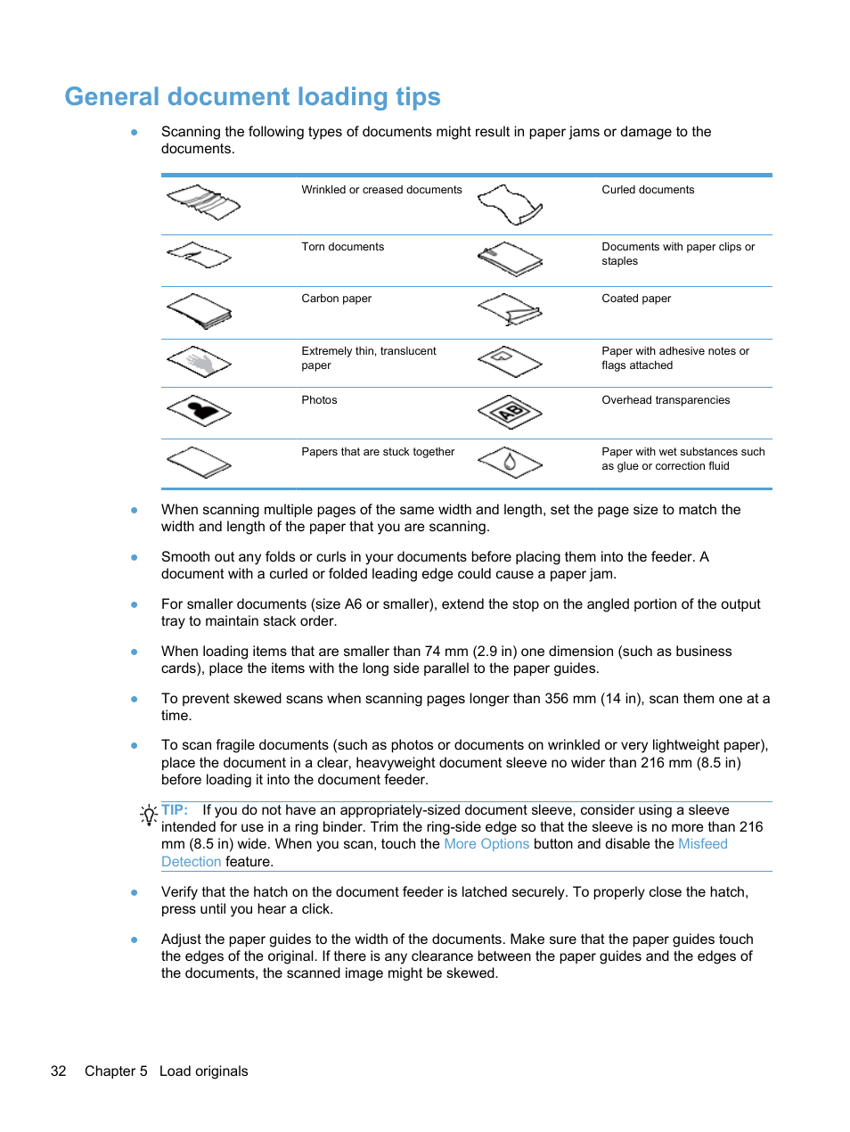 General document loading tips | HP 7000N User Manual | Page 40 / 124